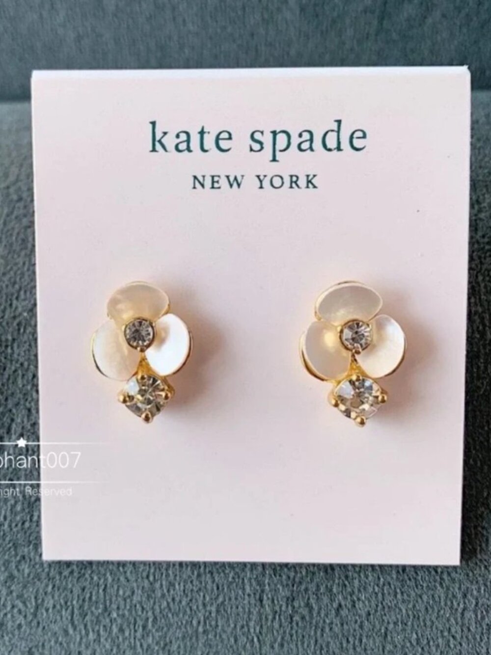 Kate Spade New York Gold Tone Mother of Pearl Flower Crystal Drop Stud Earrings